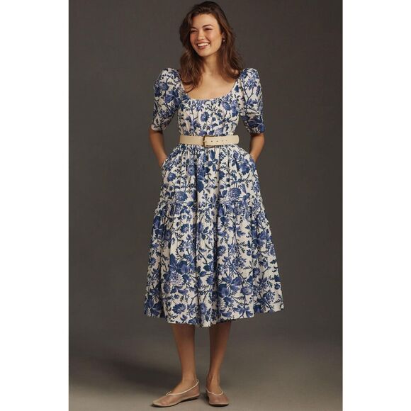 New By Anthropologie Tiered Poplin Midi Dress Size Small. - Picture 1 of 10